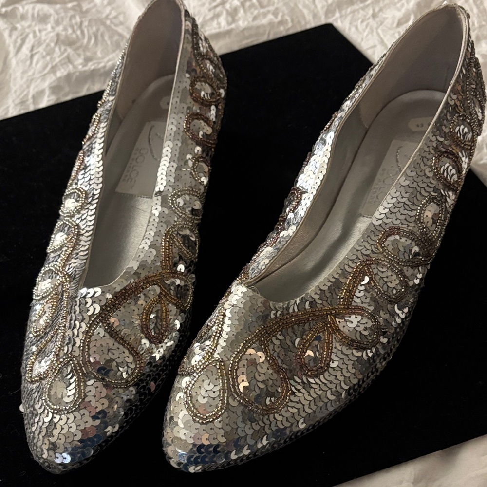 Elegant Silver and Gold Sequin Women's Loafers